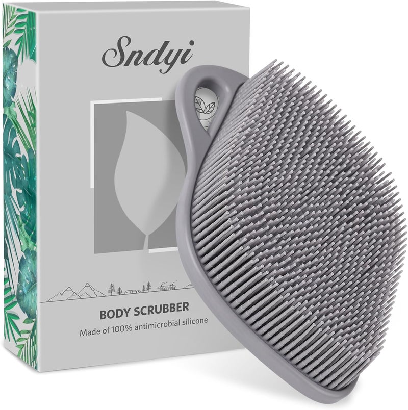 Sndyi Silicone Body Scrubber, Gentle Exfoliating Body Scrubber for Sensitive Skin, Leaf Shaped Shower Scrubber for Body with Lathering Bristles, Silicone Loofah Body Brush for Showering, Gray - Image 1